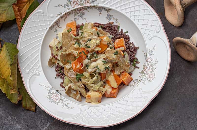 Mönchskopfpilze mit Butternusskürbis