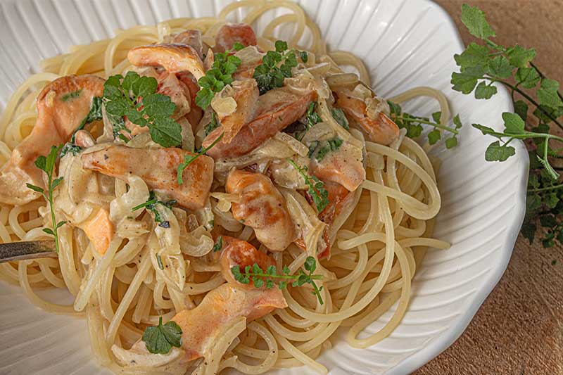 Schwefelporling-Waldschaumkraut-Spaghetti