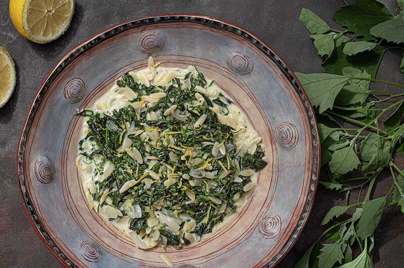 Griechische Nudeln mit Ackermelde-Sahnesoße