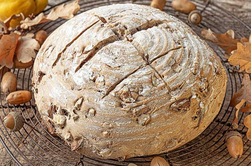 Weizensauerteigbrot mit Eicheln und Quitten