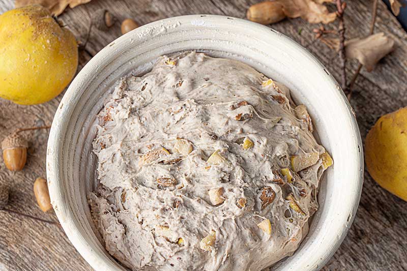 Weizensauerteigbrot mit Eicheln und Quitten - Teig