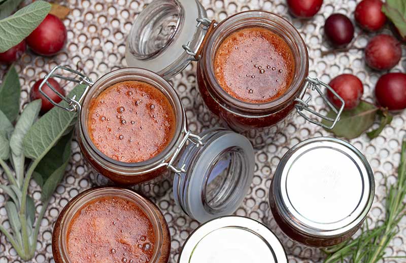 Kirschpflaumenmarmelade-Gläser